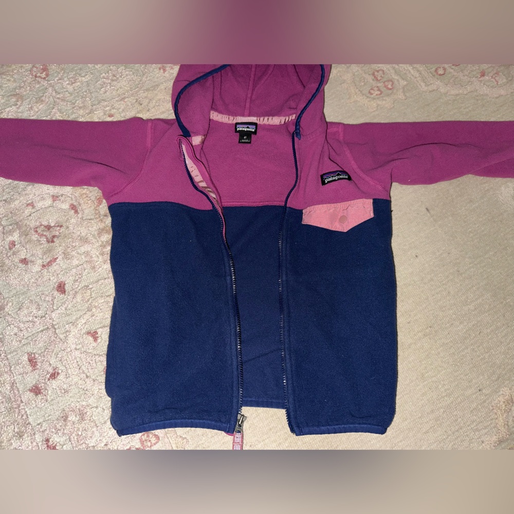 Patagonia Kids Two-Tone Zip Jacket with Hood - Pink and Blue
